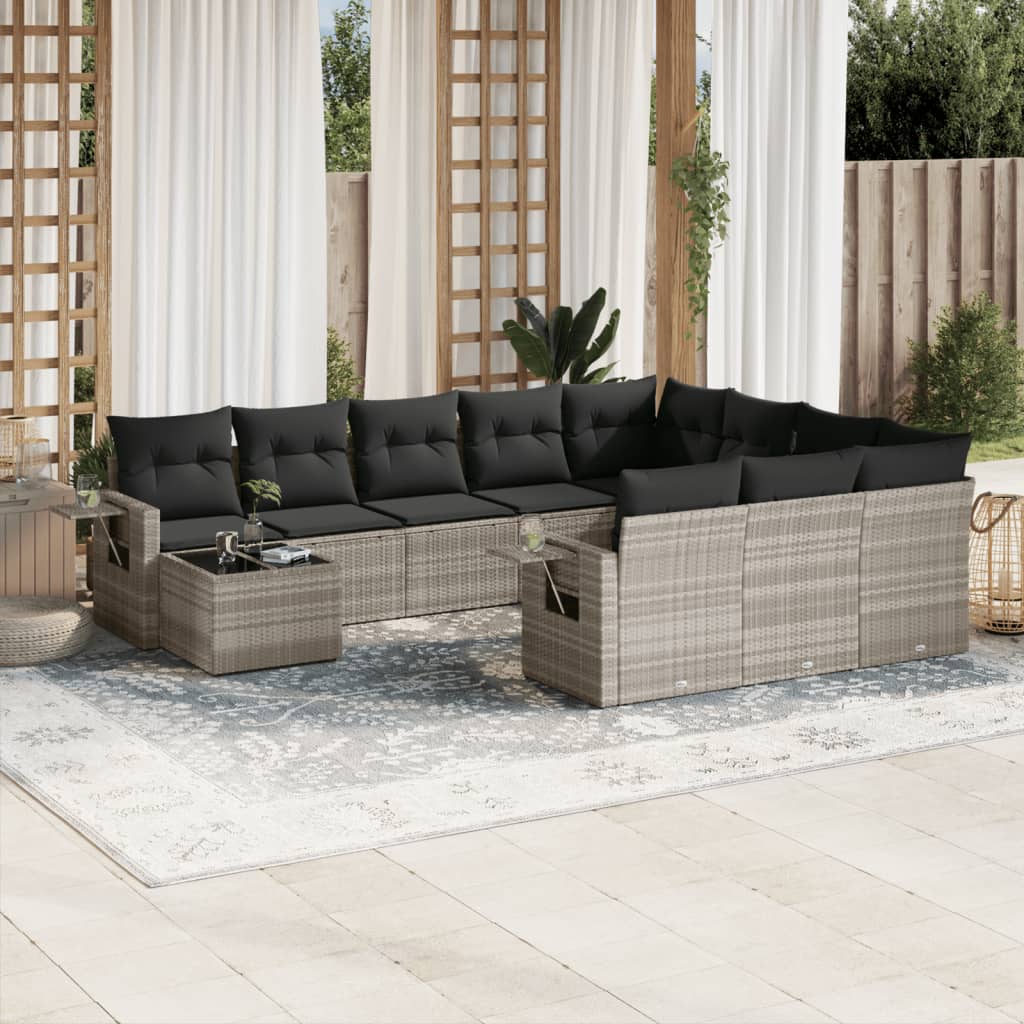 11-delige Loungeset met kussens poly rattan lichtgrijs – afbeelding 1