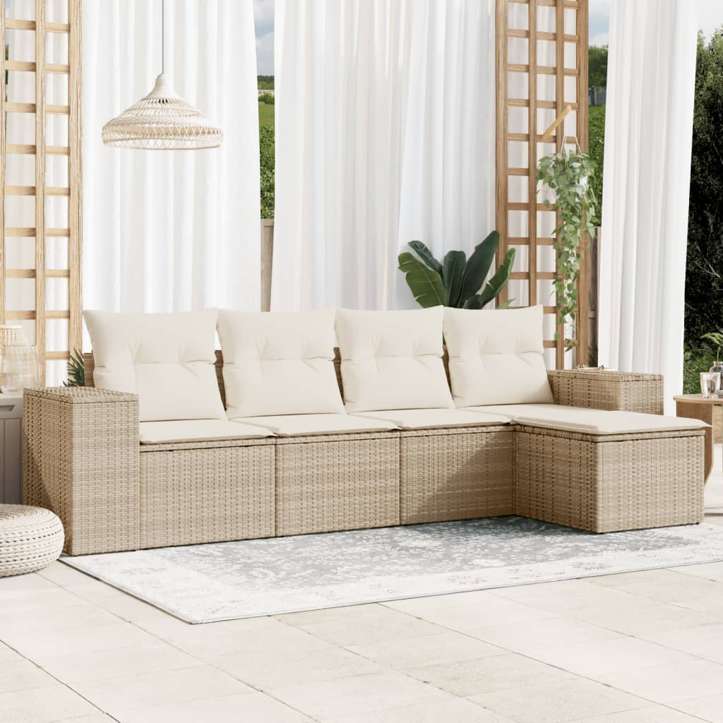 5-delige Loungeset met kussens poly rattan beige – afbeelding 1