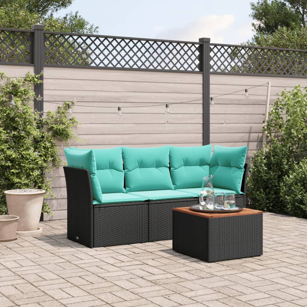 4-delige Loungeset met kussens poly rattan zwart – afbeelding 1