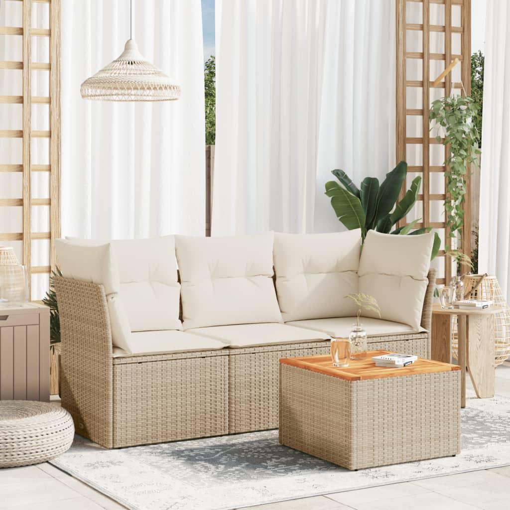 4-delige Loungeset met kussens poly rattan beige – afbeelding 1
