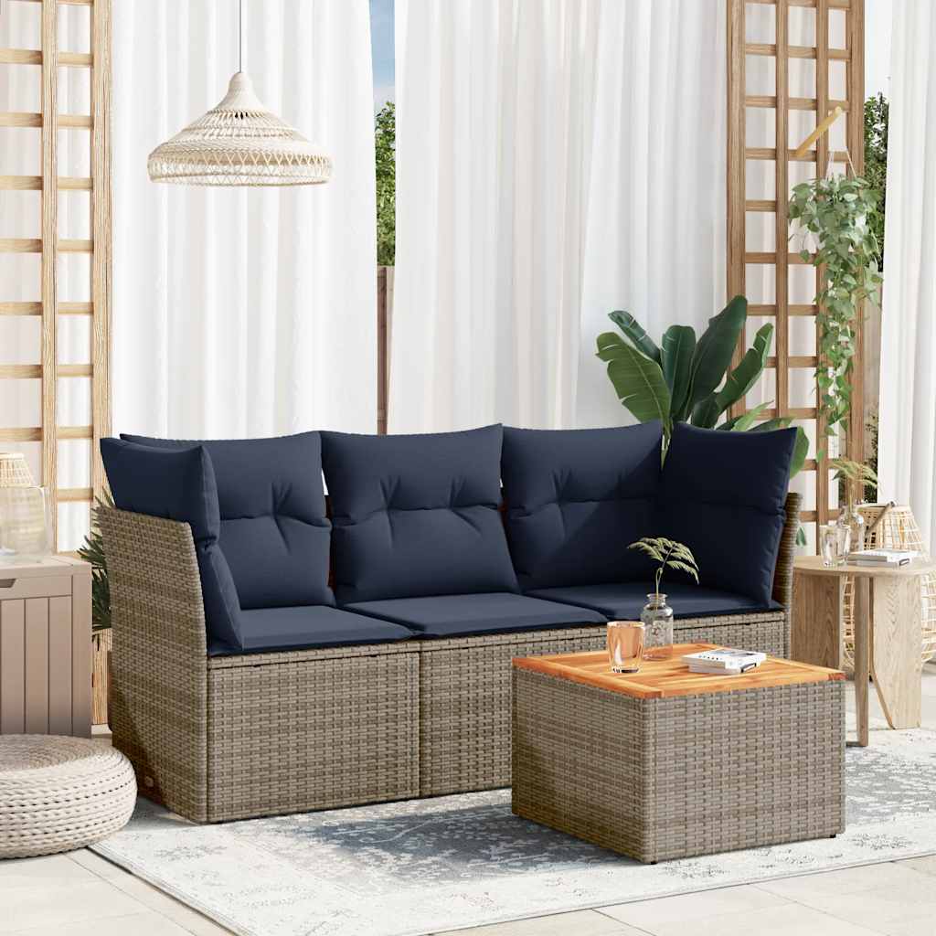 4-delige Loungeset met kussens poly rattan grijs