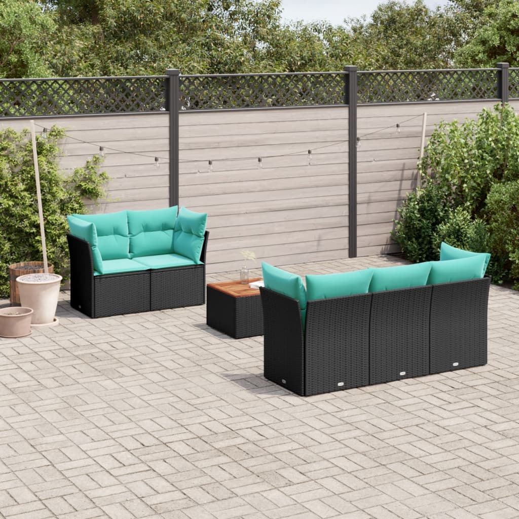 6-delige Loungeset met kussens poly rattan zwart – afbeelding 1