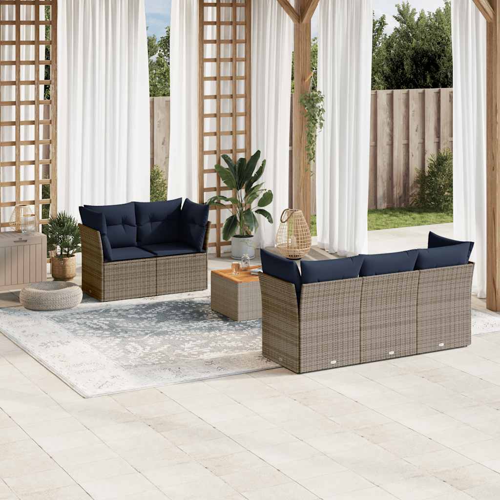 6-delige Loungeset met kussens poly rattan grijs – afbeelding 1