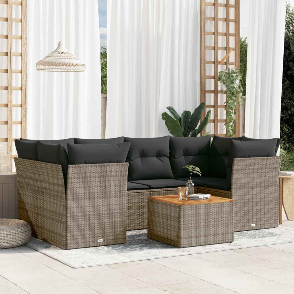 7-delige Loungeset met kussens poly rattan grijs – afbeelding 1