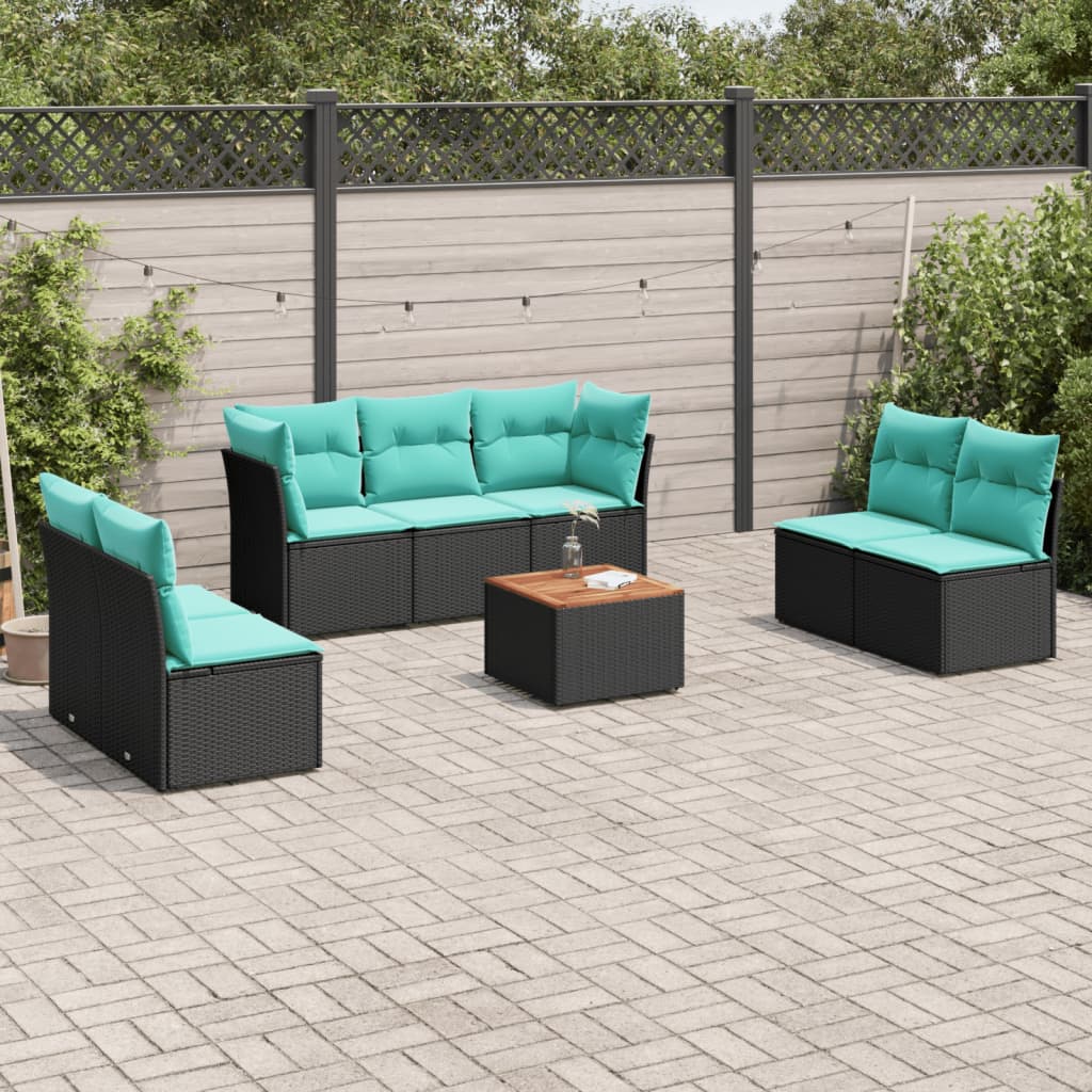 8-delige Loungeset met kussens poly rattan zwart – afbeelding 1