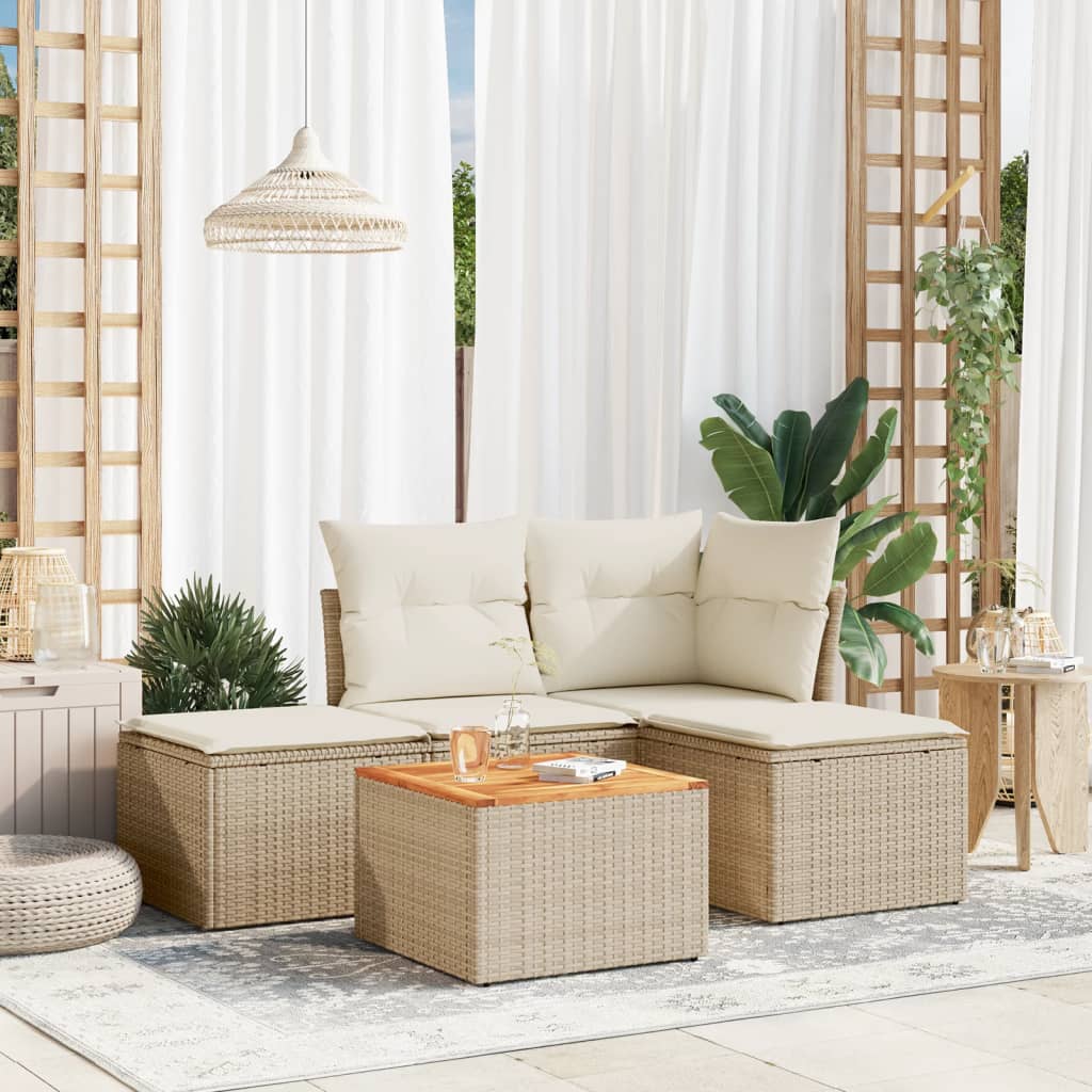 5-delige Loungeset met kussens poly rattan beige – afbeelding 1