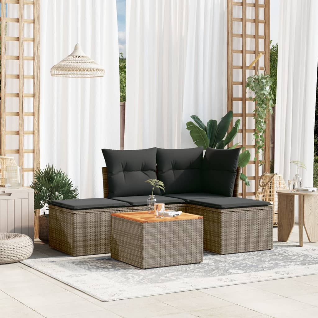5-delige Loungeset met kussens poly rattan grijs – afbeelding 1