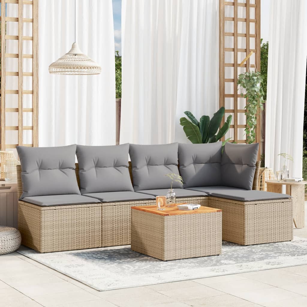 6-delige Loungeset met kussens poly rattan gemengd beige – afbeelding 1