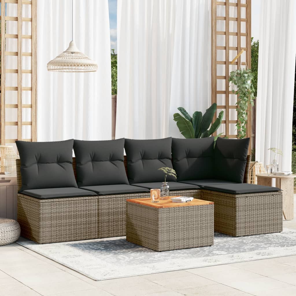 6-delige Loungeset met kussens poly rattan grijs – afbeelding 1
