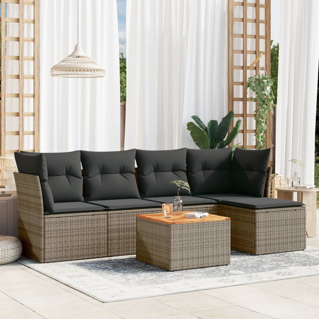 6-delige Loungeset met kussens poly rattan grijs – afbeelding 1