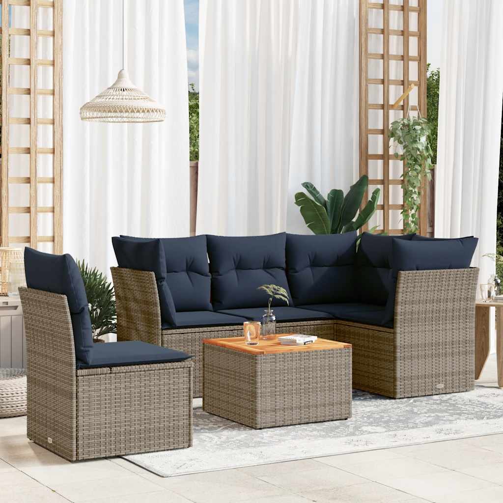 6-delige Loungeset met kussens poly rattan grijs – afbeelding 1