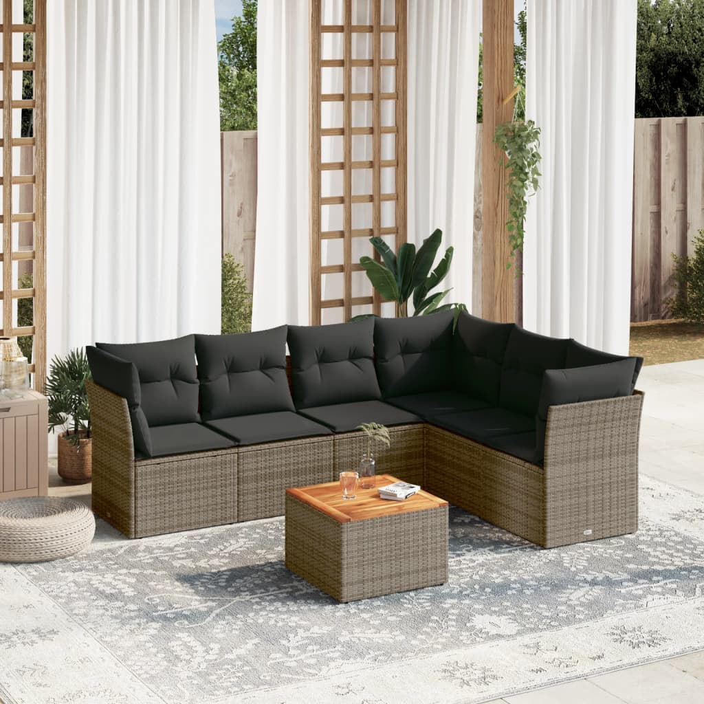 7-delige Loungeset met kussens poly rattan grijs – afbeelding 1