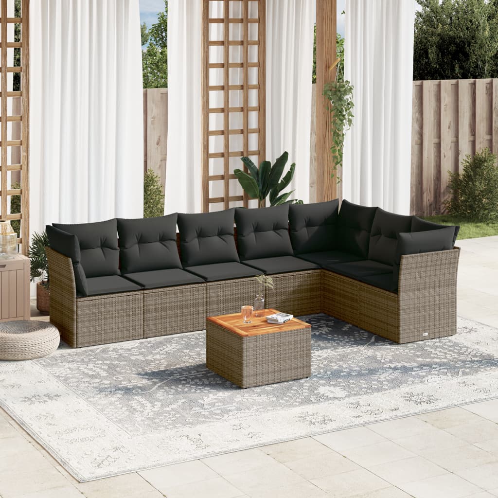 8-delige Loungeset met kussens poly rattan grijs – afbeelding 1
