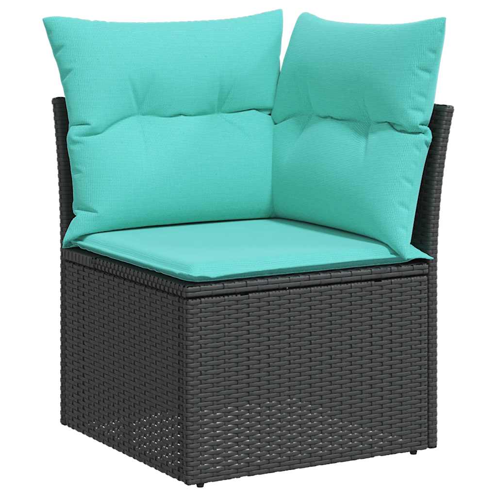9-delige Loungeset met kussens poly rattan zwart – afbeelding 4