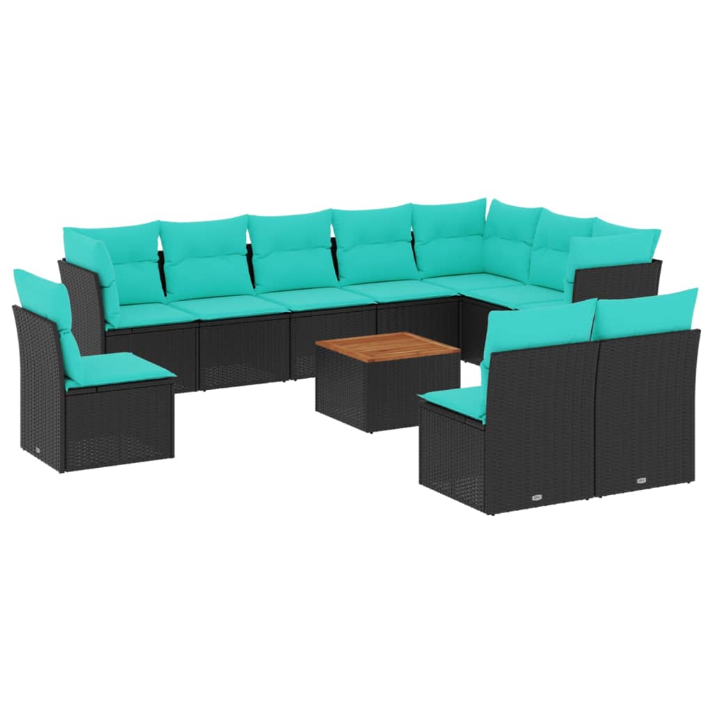 11-delige Loungeset met kussens poly rattan zwart – afbeelding 2