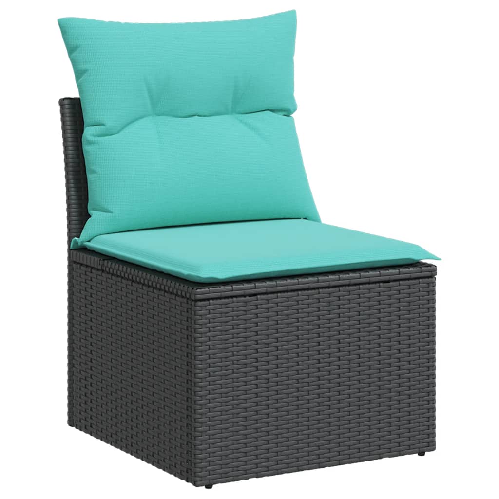 11-delige Loungeset met kussens poly rattan zwart – afbeelding 3