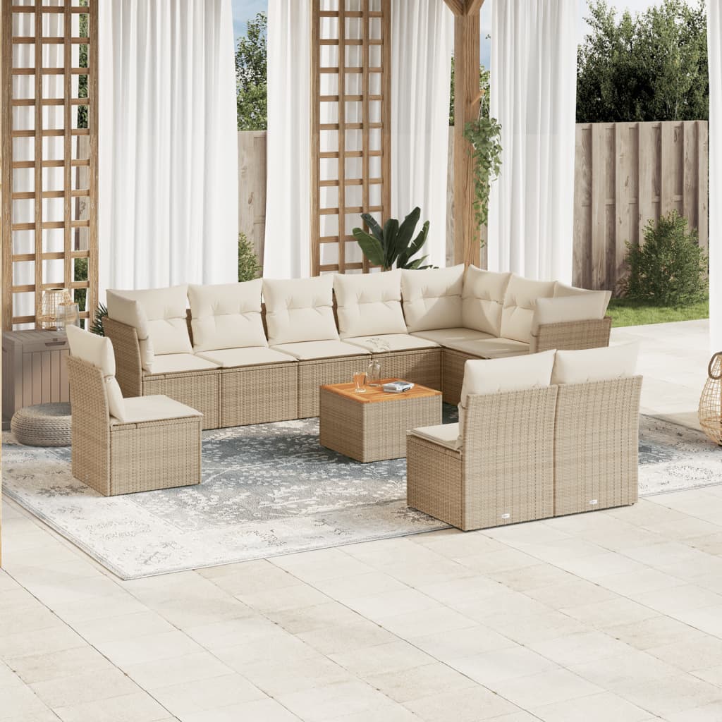 11-delige Tuinset met kussens poly rattan beige – afbeelding 1