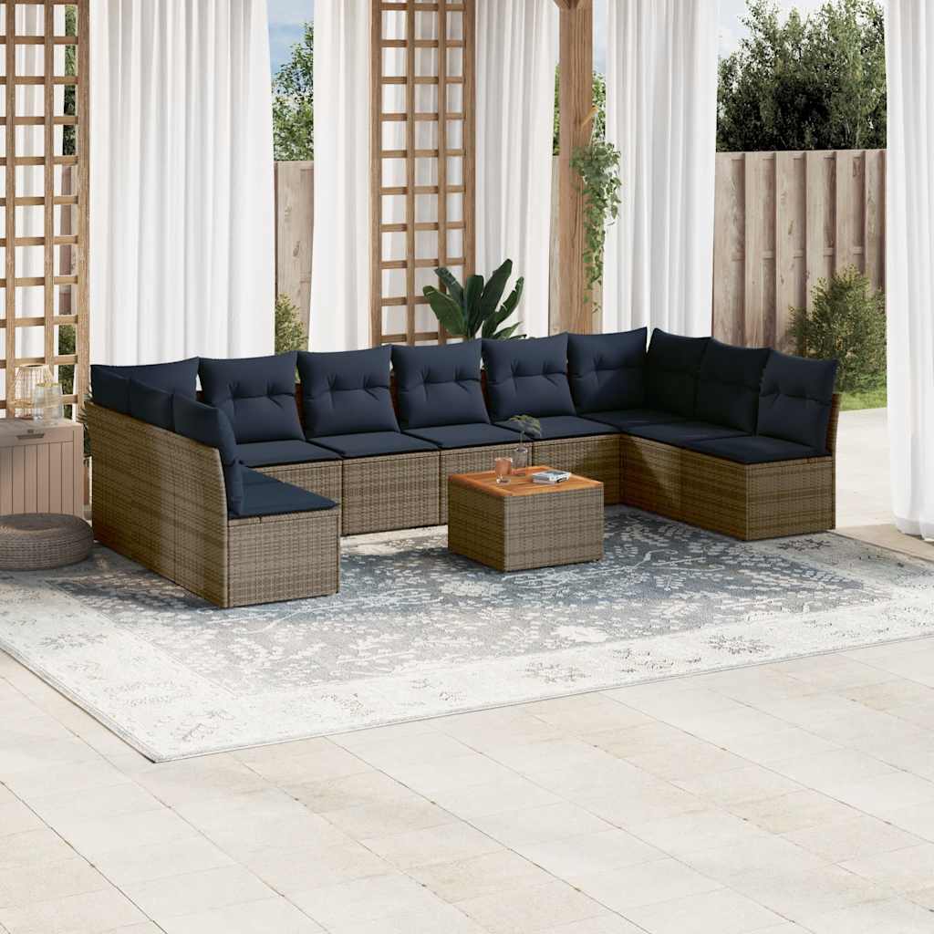 11-delige Loungeset met kussens poly rattan grijs – afbeelding 1