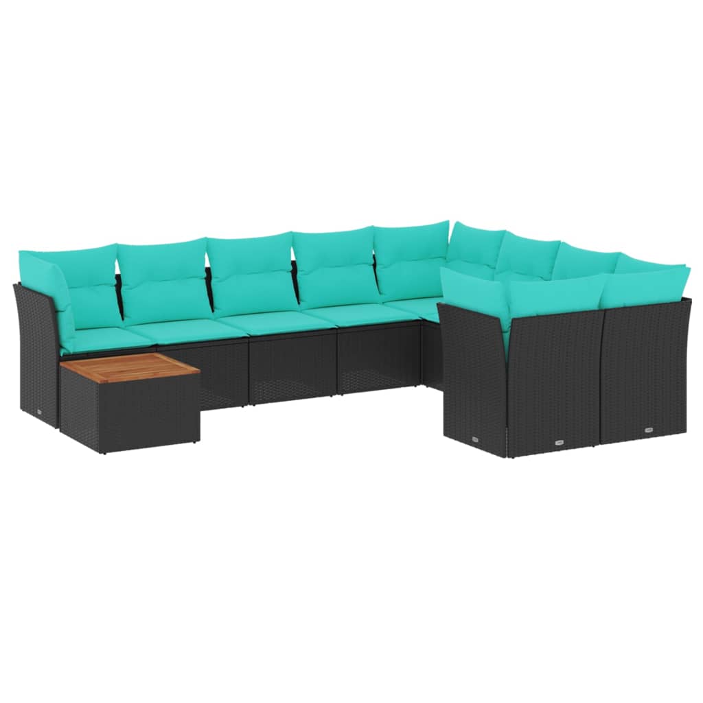 10-delige Loungeset met kussens poly rattan zwart – afbeelding 2
