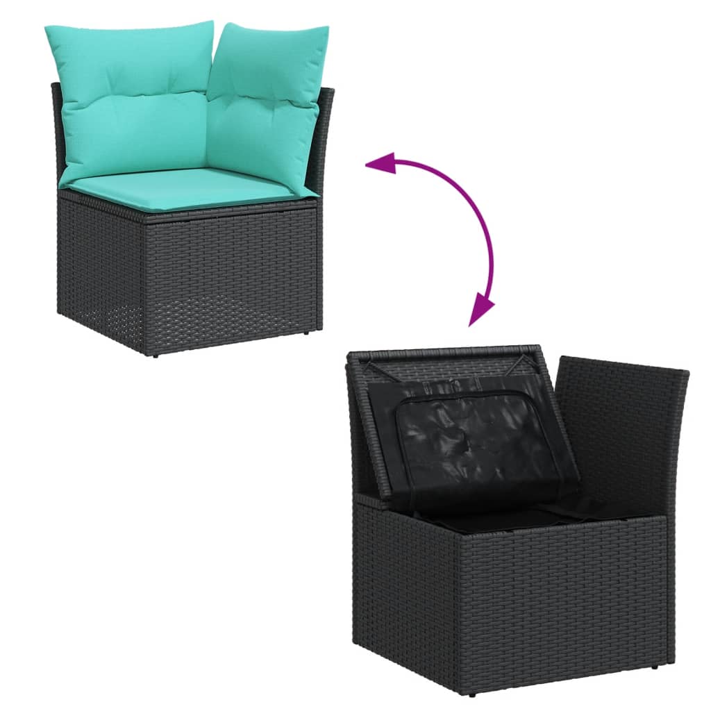10-delige Loungeset met kussens poly rattan zwart – afbeelding 9