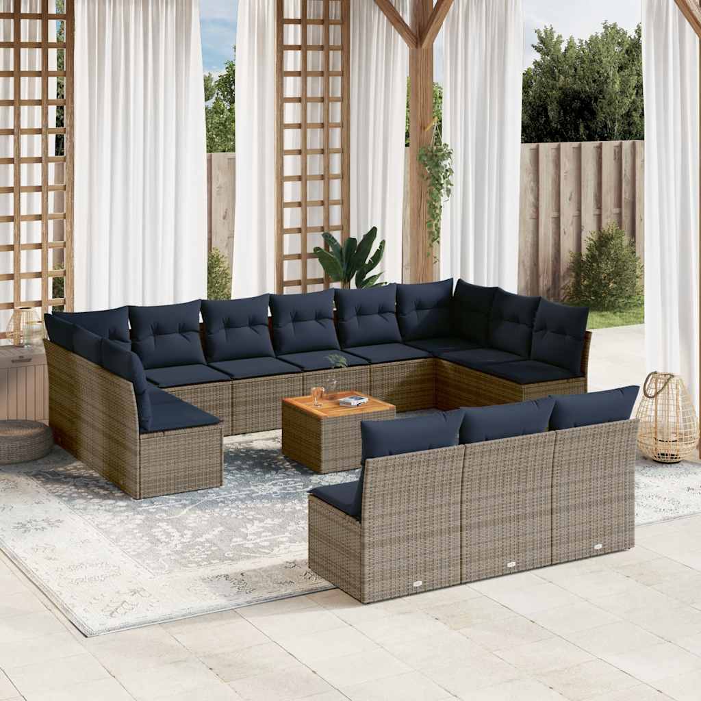 14-delige Loungeset met kussens poly rattan grijs – afbeelding 1