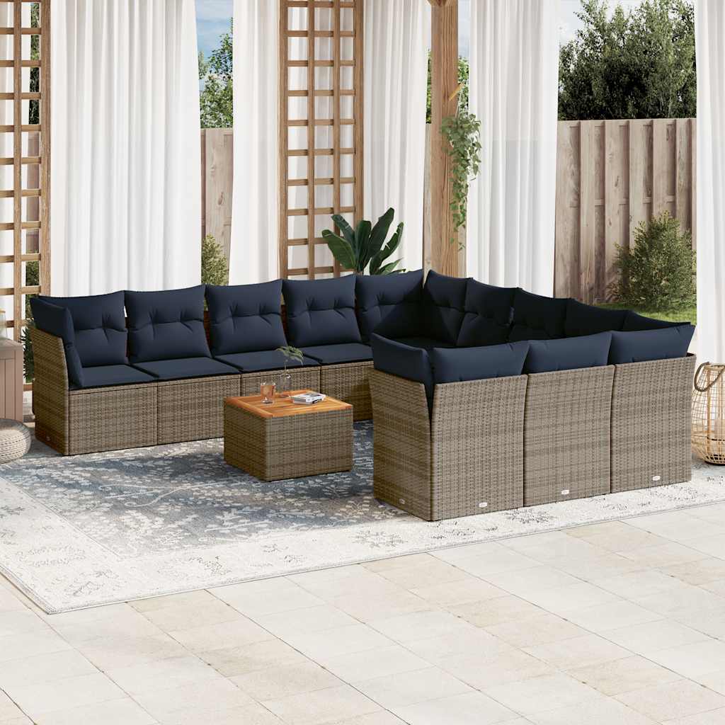 12-delige Loungeset met kussens poly rattan grijs – afbeelding 1