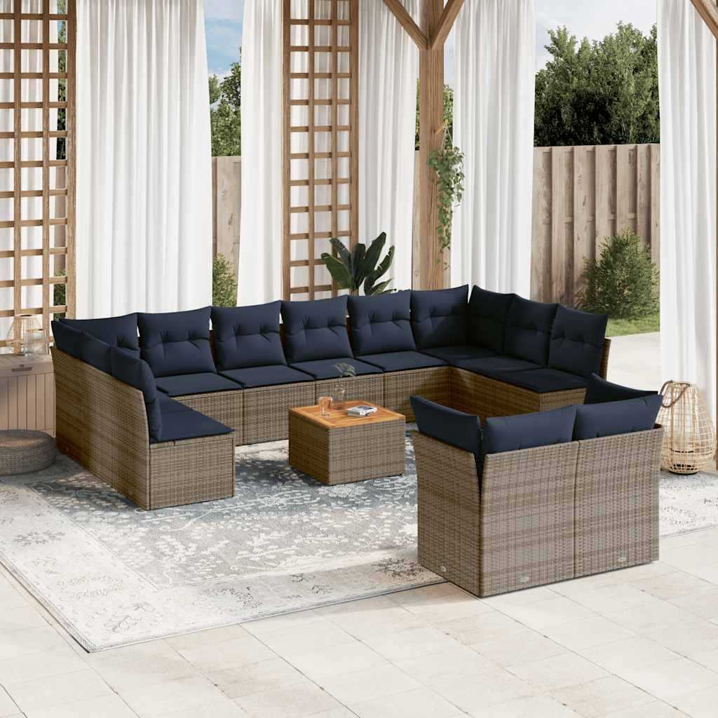 13-delige Loungeset met kussens poly rattan grijs – afbeelding 1