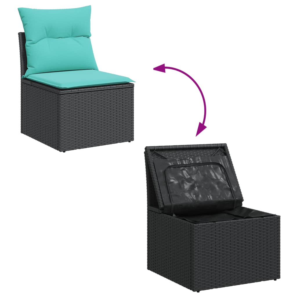 14-delige Loungeset met kussens poly rattan zwart – afbeelding 8