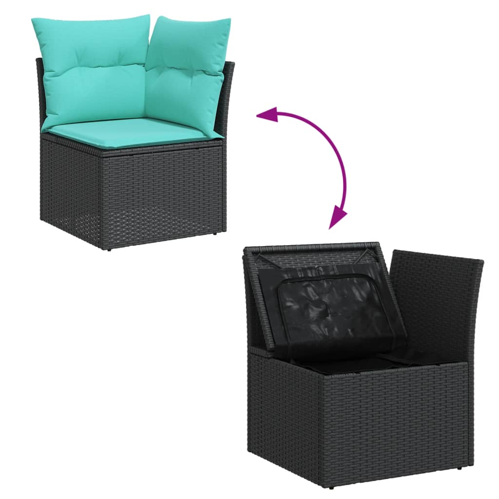 14-delige Loungeset met kussens poly rattan zwart – afbeelding 9