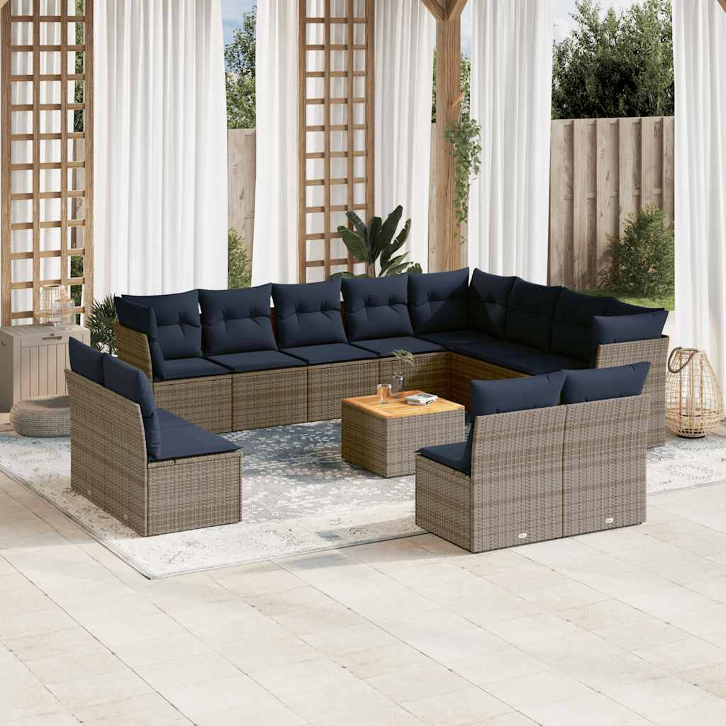 13-delige Loungeset met kussens poly rattan grijs – afbeelding 1