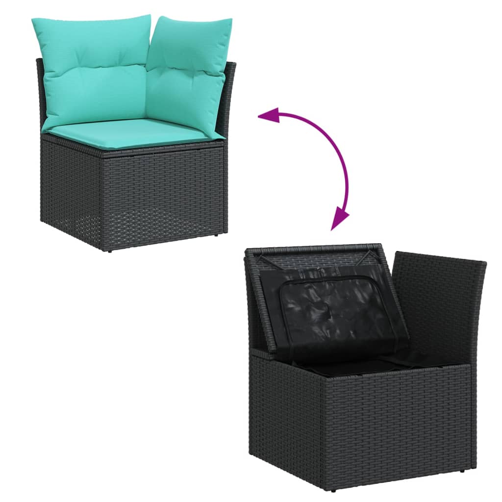 13-delige Loungeset met kussens poly rattan zwart – afbeelding 9