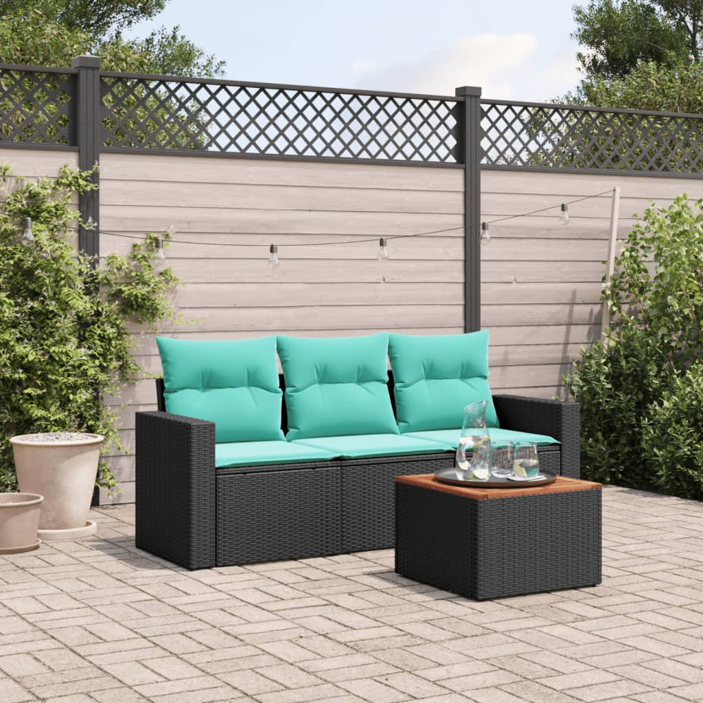 4-delige Loungeset met kussens poly rattan zwart – afbeelding 1