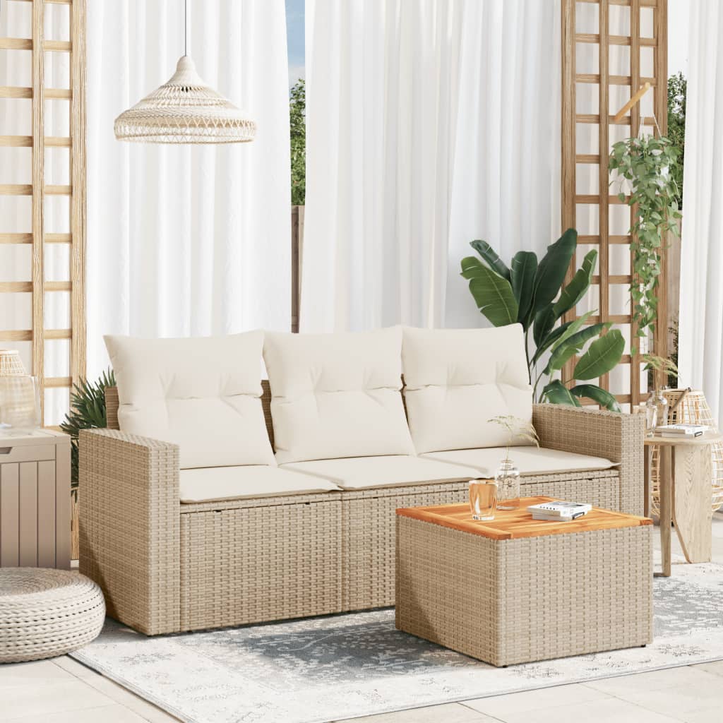 4-delige Loungeset met kussens poly rattan beige – afbeelding 1