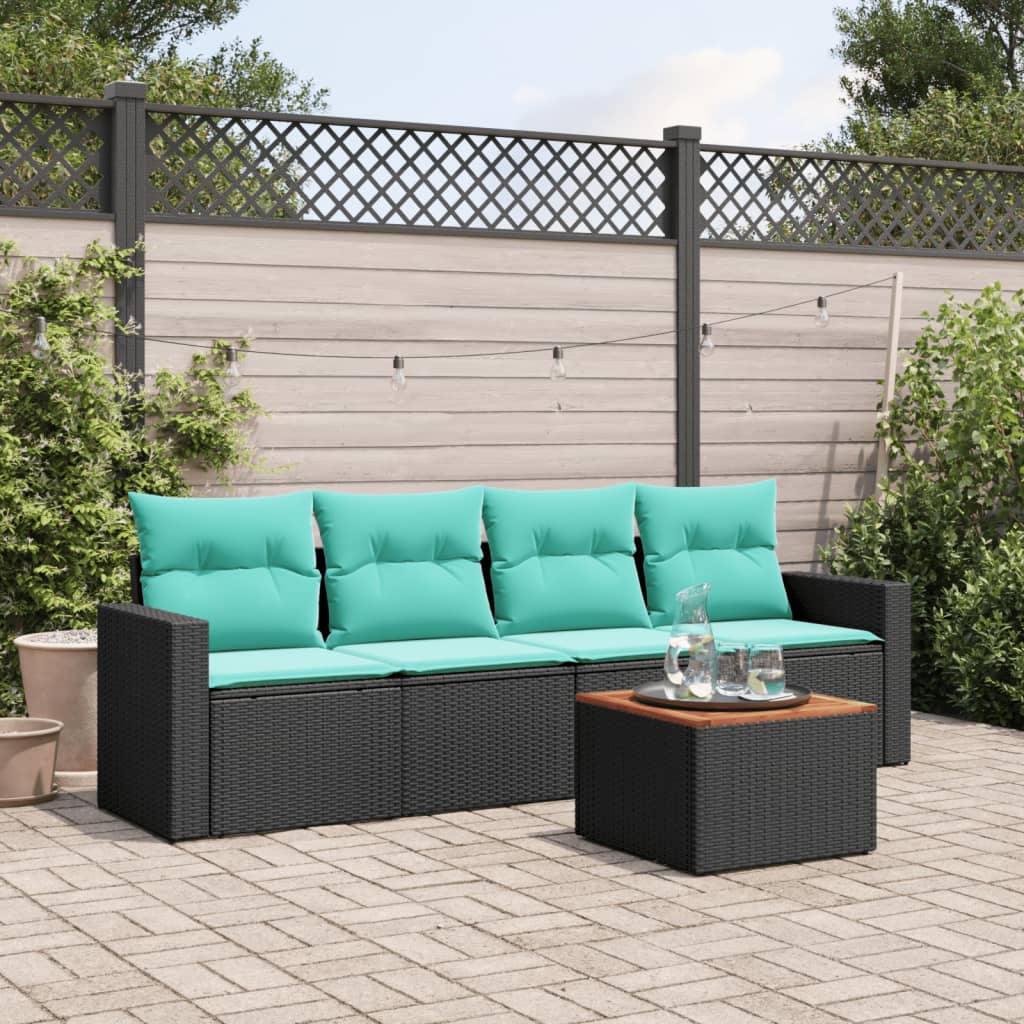 5-delige Loungeset met kussens poly rattan zwart – afbeelding 1