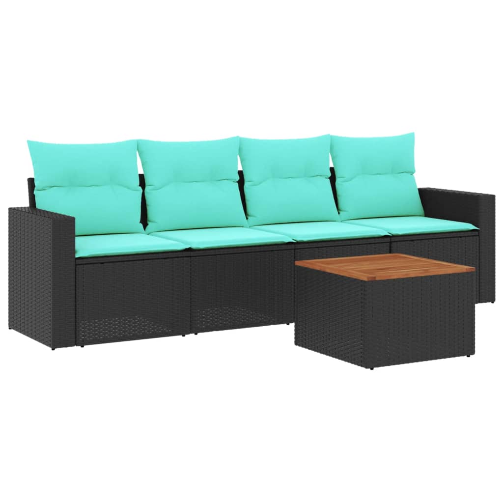 5-delige Loungeset met kussens poly rattan zwart – afbeelding 2