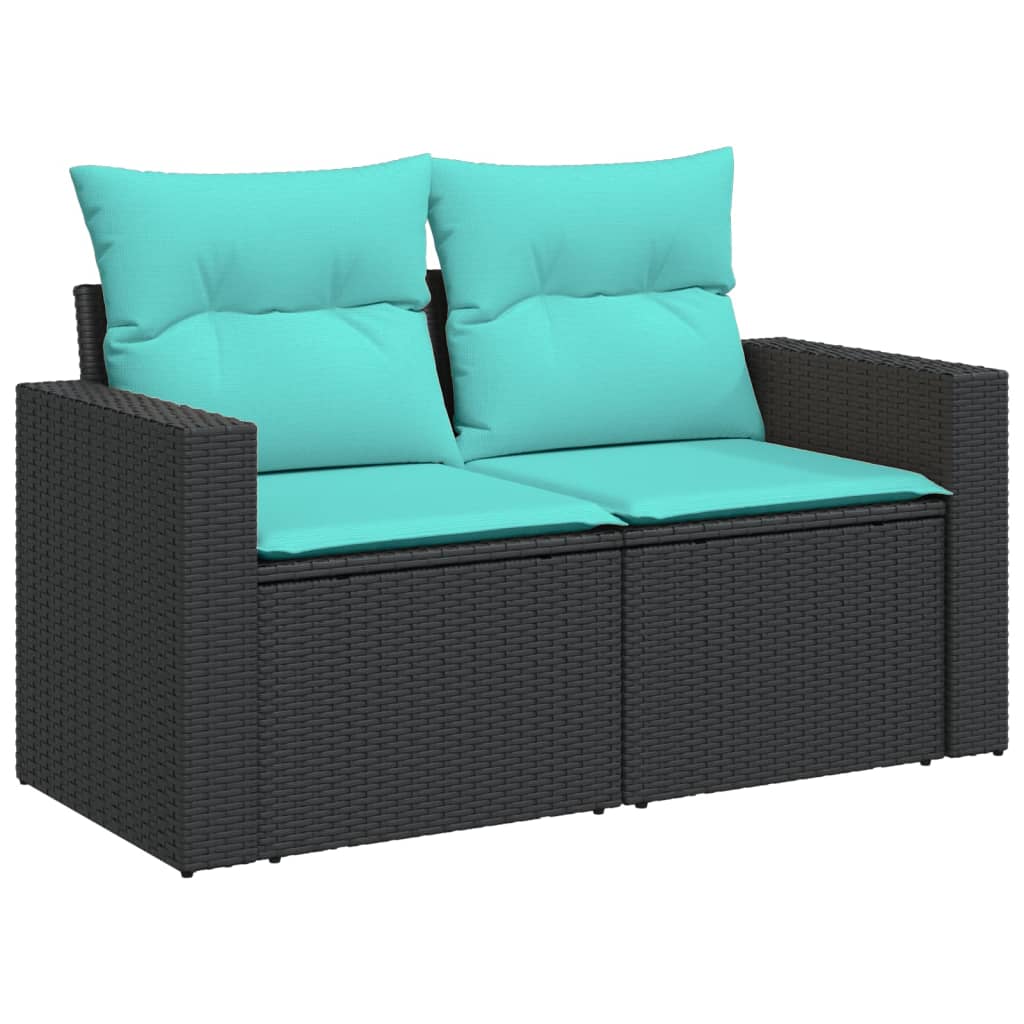 5-delige Loungeset met kussens poly rattan zwart – afbeelding 4