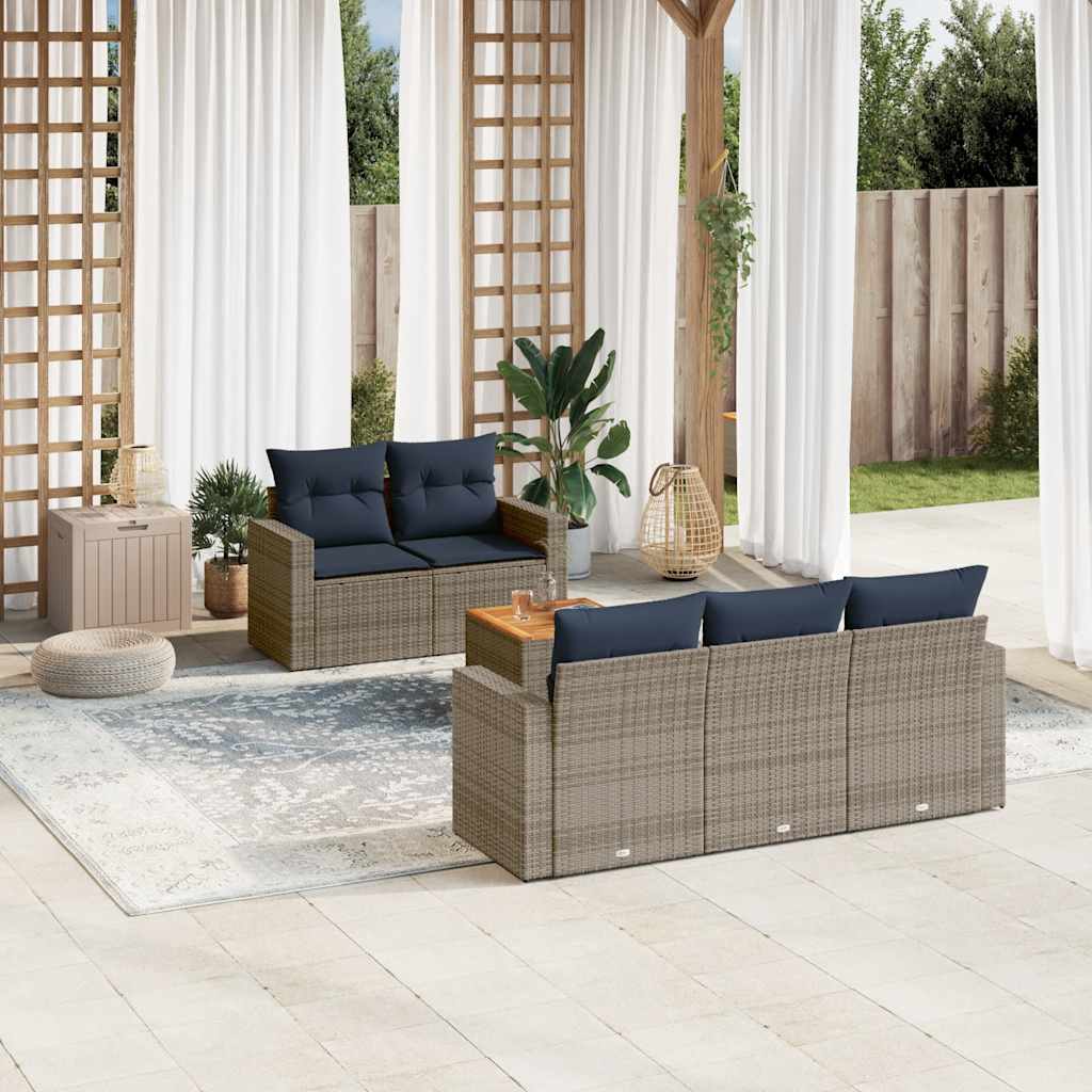 6-delige Loungeset met kussens poly rattan grijs – afbeelding 1