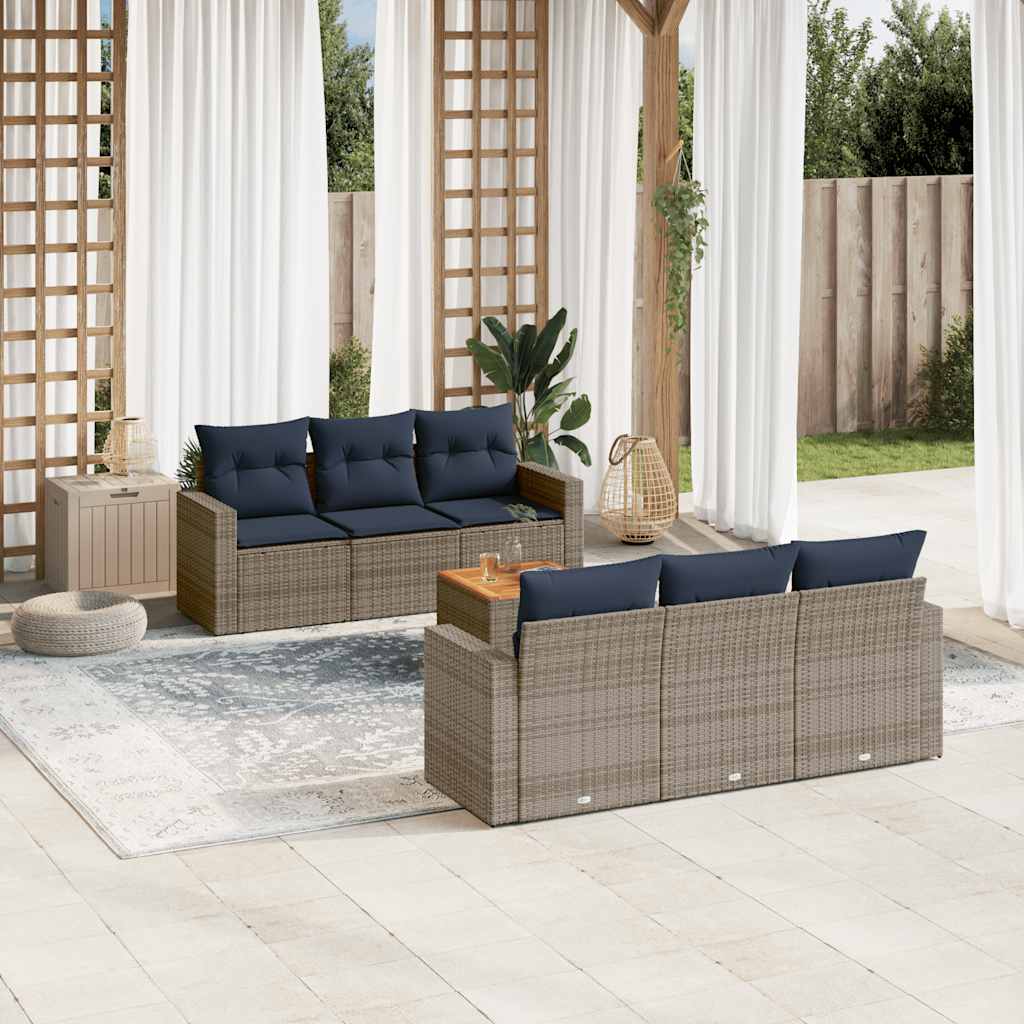 7-delige Loungeset met kussens poly rattan grijs – afbeelding 1