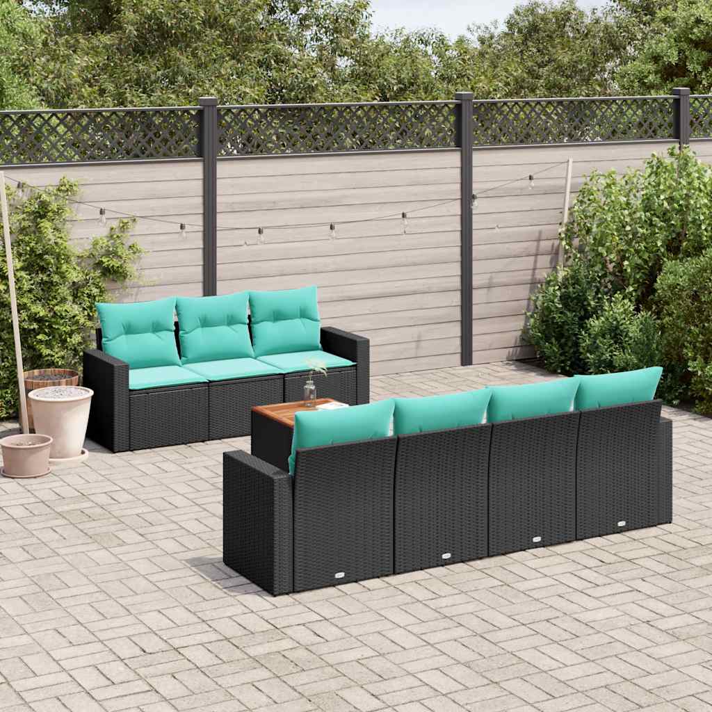 8-delige Loungeset met kussens poly rattan zwart – afbeelding 1