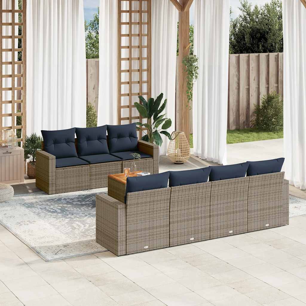 8-delige Loungeset met kussens poly rattan grijs – afbeelding 1