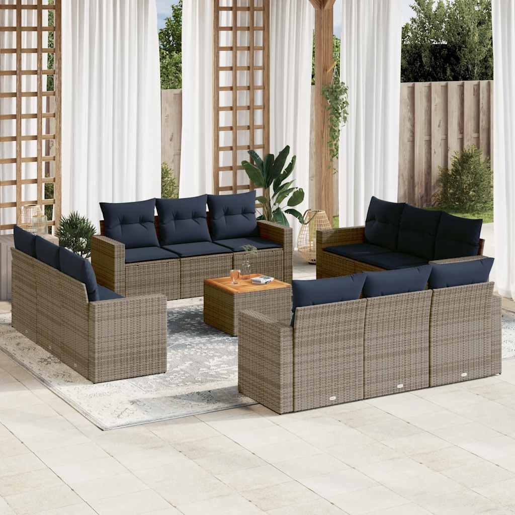 13-delige Loungeset met kussens poly rattan grijs – afbeelding 1