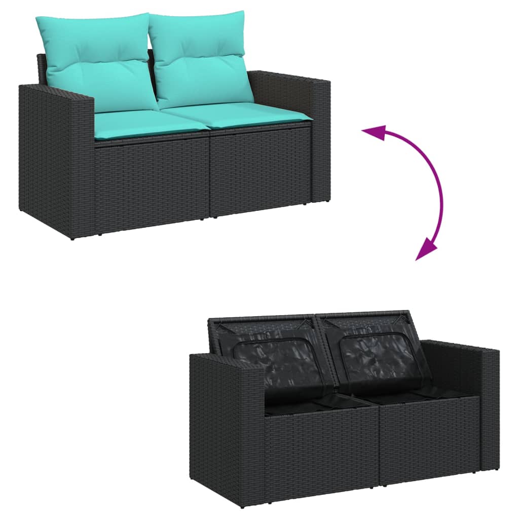 8-delige Loungeset met kussens poly rattan zwart – afbeelding 9