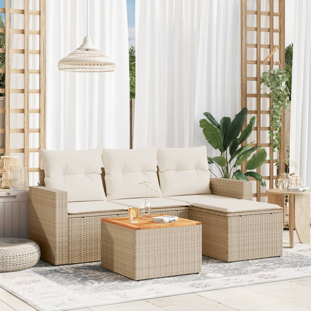 5-delige Loungeset met kussens poly rattan beige – afbeelding 1