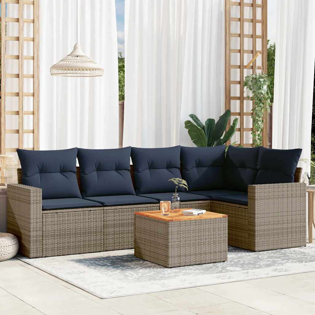 6-delige Loungeset met kussens poly rattan grijs – afbeelding 1