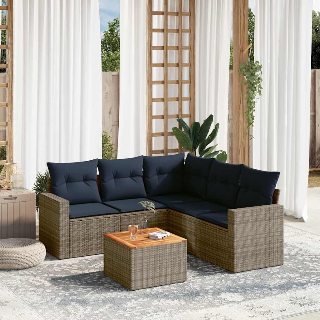 6-delige Loungeset met kussens poly rattan grijs – afbeelding 1