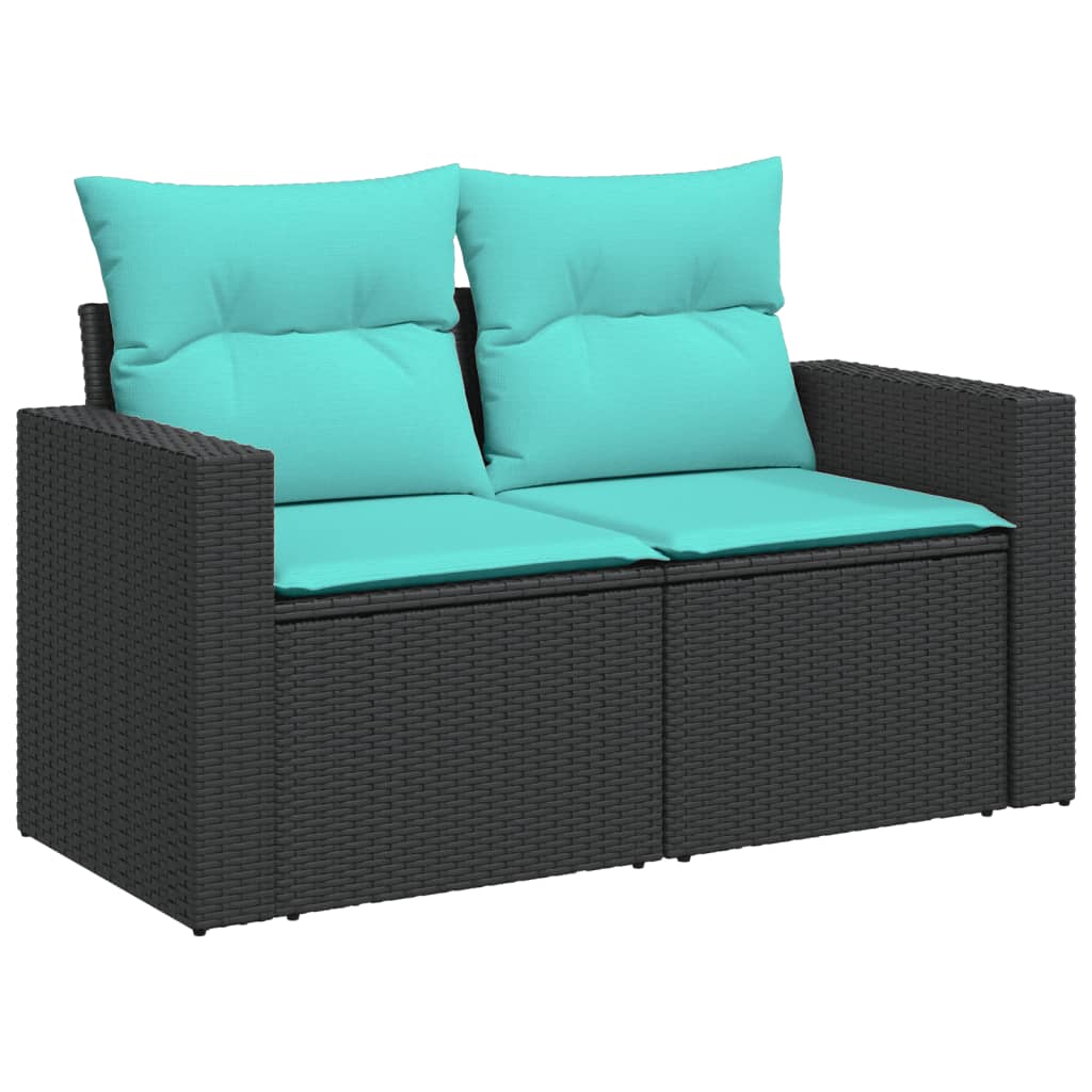 6-delige Loungeset met kussens poly rattan zwart – afbeelding 5