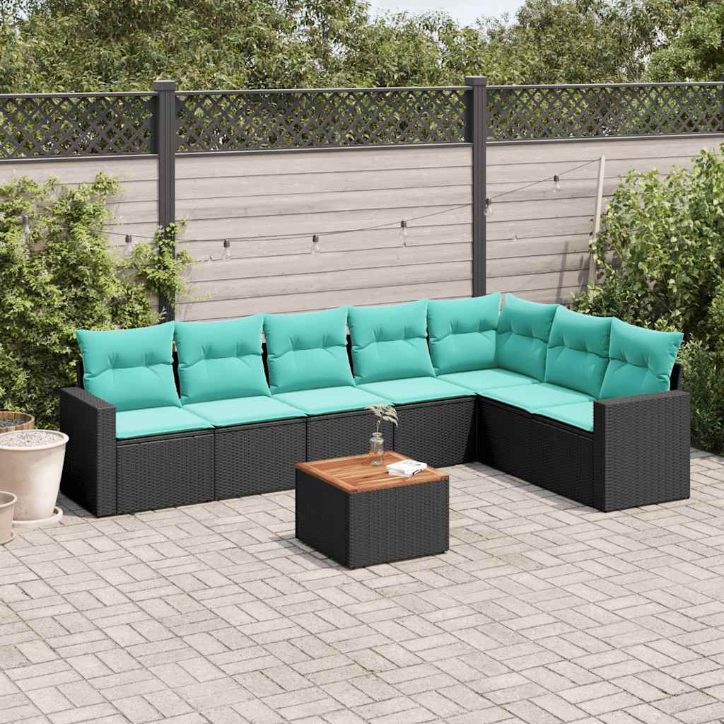 8-delige Loungeset met kussens poly rattan zwart – afbeelding 1