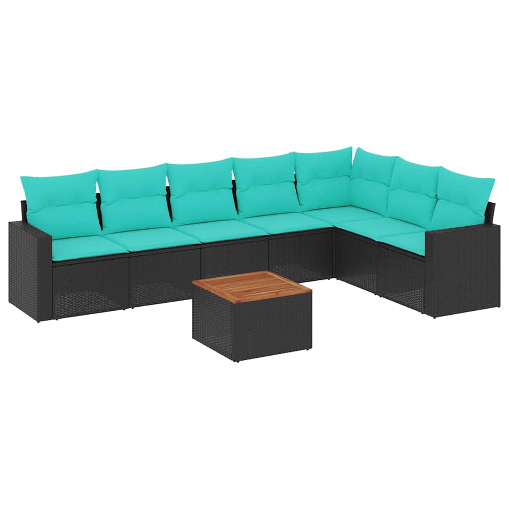 8-delige Loungeset met kussens poly rattan zwart – afbeelding 2