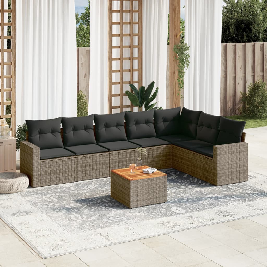 8-delige Loungeset met kussens poly rattan grijs – afbeelding 1