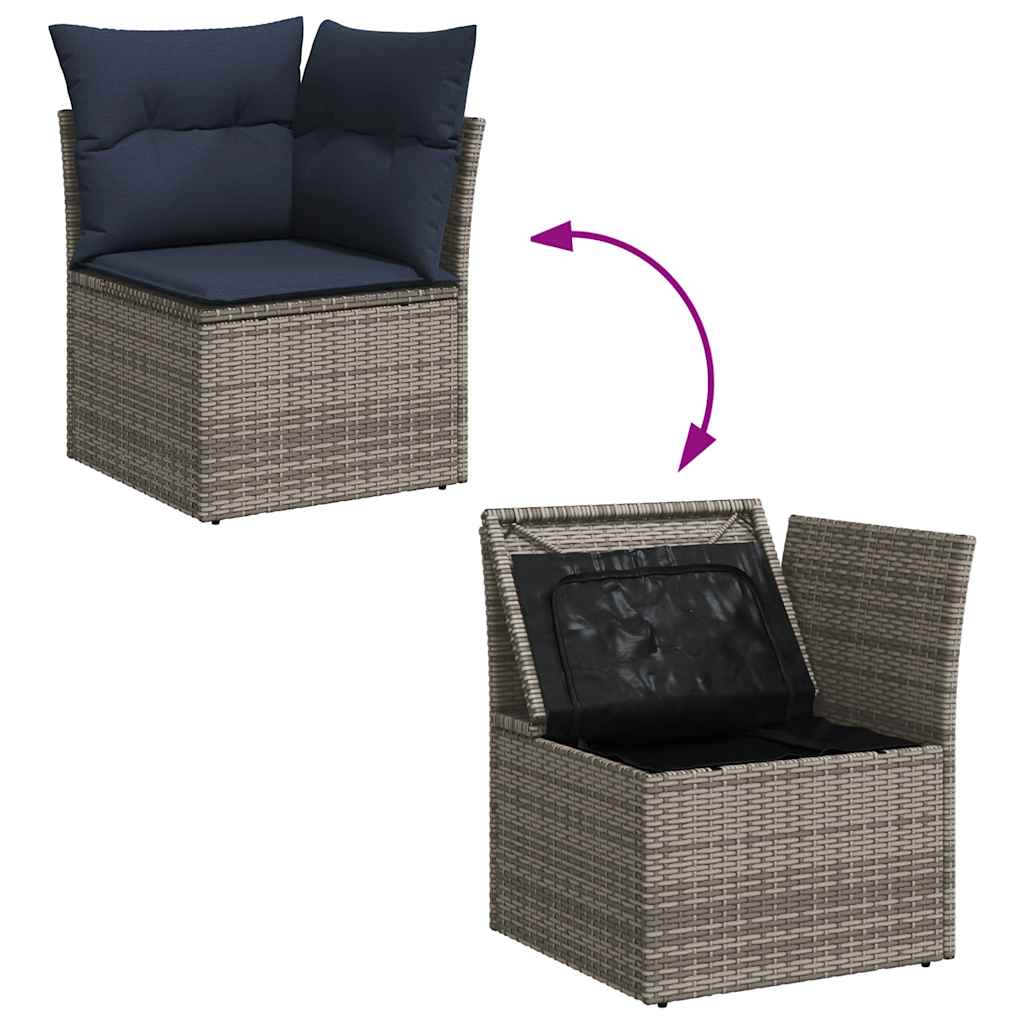 9-delige Loungeset met kussens poly rattan grijs – afbeelding 10
